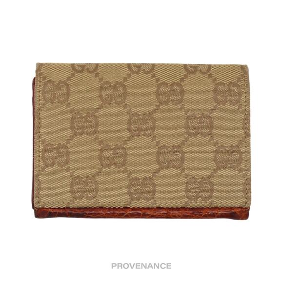 🔴 Gucci Pocket Organizer Wallet - Brown GG Canvas Crocodile - Picture 1 of 8